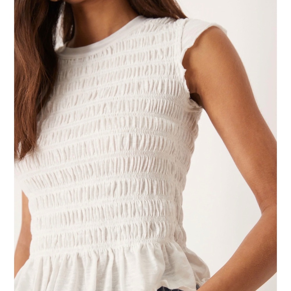 Free People Top We The Free sylvie shirred t-shirt in ivory